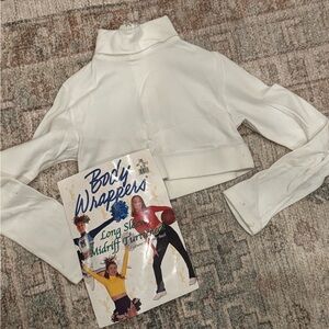 Body Wrappers White Turtleneck zip Crop dance cheerleading top sz 8-10 child